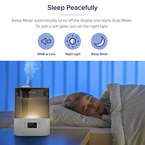 LEVOIT Humidifiers for Bedroom Large Room Home, 6L Top Fill Cool Mist Air Ultrasonic for Plants Indoor with Essential Oils Diffuser for Baby Kids, Smart Control with Humidistat, Quiet Easy Clean, Gray