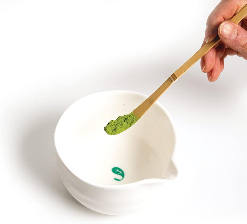 Jade Leaf Matcha Traditional Porcelain Tea Bowl with Pour Spout - Hand Made Porcelain with White Matte Glaze - For Perfectly Whisked Matcha Green Tea (18 Ounce)