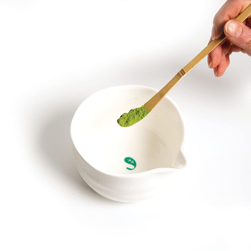 Jade Leaf Matcha Traditional Porcelain Tea Bowl with Pour Spout - Hand Made Porcelain with White Matte Glaze - For Perfectly Whisked Matcha Green Tea (18 Ounce)