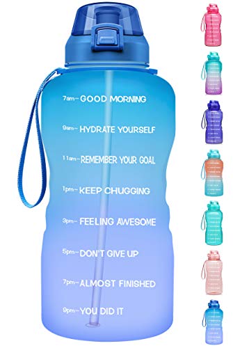 Fidus Large 1 Gallon/128oz Motivational Water Bottle with Time Marker & Straw,Leakproof Tritan BPA Free Water Jug,Ensure You Drink Enough Water Daily for Fitness,Gym and Outdoor Sports