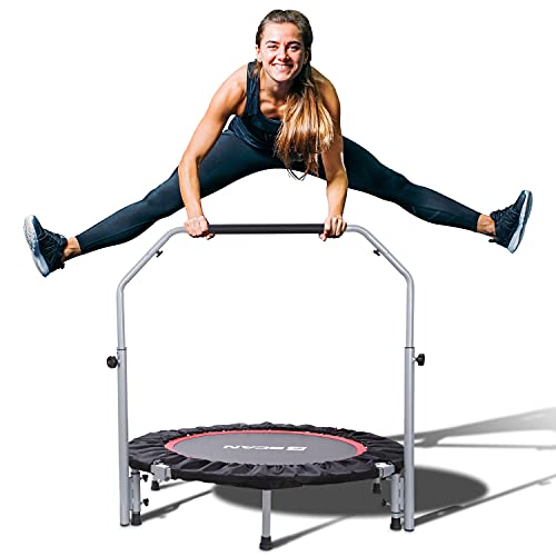 BCAN 40" Foldable Mini Trampoline, Fitness Rebounder with Adjustable Foam Handle, Exercise Trampoline for Adults Indoor/Garden Workout Max Load 330lbs