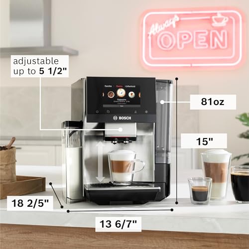 Bosch TQU60703 800 Series VeroCafe Fully Automatic Espresso Machine with Home Connect, 36 Coffee Varieties with Coffee World, Cup Warmer, Double Cup, Integrated Milk Container, in Stainless Steel