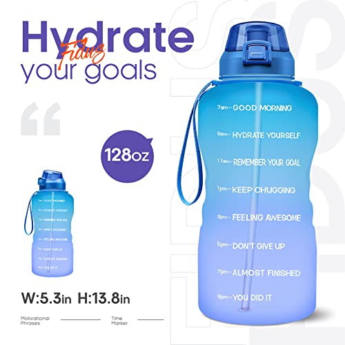 Fidus Large 1 Gallon/128oz Motivational Water Bottle with Time Marker & Straw,Leakproof Tritan BPA Free Water Jug,Ensure You Drink Enough Water Daily for Fitness,Gym and Outdoor Sports