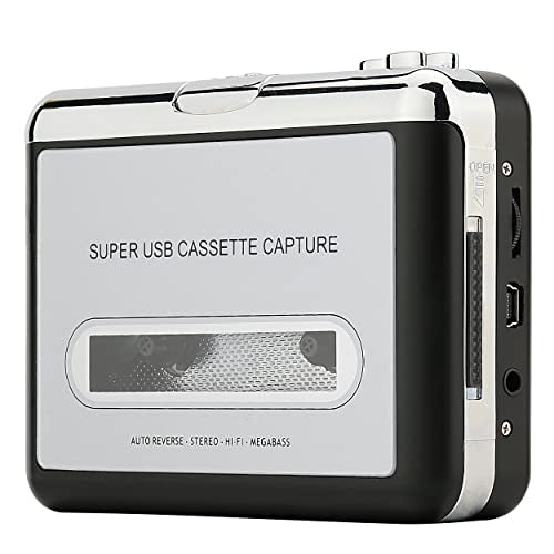 Reshow Cassette Player – Portable Tape Player Captures MP3 Audio Music via USB – Compatible with Laptops and Personal Computers – Convert Walkman Tape Cassettes to iPod Format (Silver)