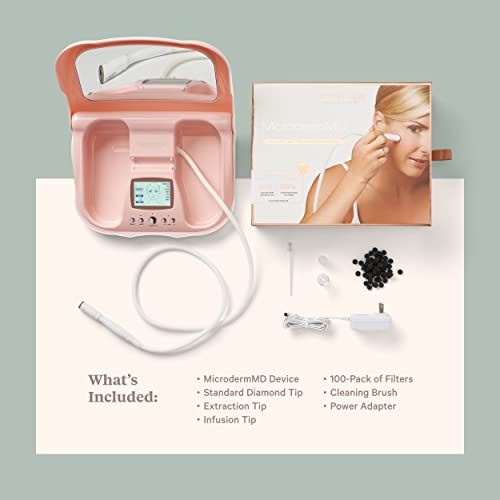 Trophy Skin MicrodermMD - At Home Microdermabrasion Kit - Anti Aging and Acne Treatment - Contains Real Diamond and Pore Extractor Tips to Rejuvenate Skin and Reduce Acne Scars - Blush