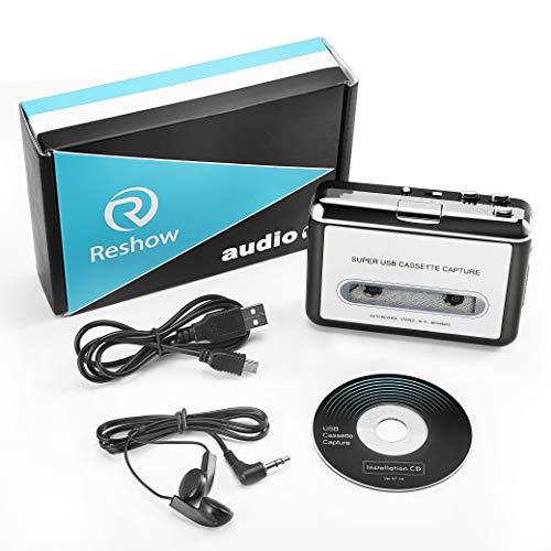 Reshow Cassette Player – Portable Tape Player Captures MP3 Audio Music via USB – Compatible with Laptops and Personal Computers – Convert Walkman Tape Cassettes to iPod Format (Silver)