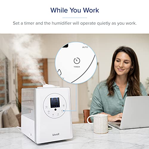 LEVOIT Humidifiers for Bedroom Large Room 6L Warm and Cool Mist for Families Plants with Built-in Humidity Sensor, Essential Oil, Air Vaporizer with Remote Control, Timer Setting, White