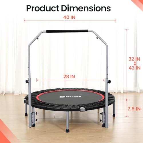 BCAN 40" Foldable Mini Trampoline, Fitness Rebounder with Adjustable Foam Handle, Exercise Trampoline for Adults Indoor/Garden Workout Max Load 330lbs