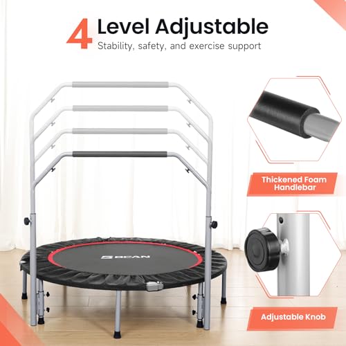 BCAN 40" Foldable Mini Trampoline, Fitness Rebounder with Adjustable Foam Handle, Exercise Trampoline for Adults Indoor/Garden Workout Max Load 330lbs