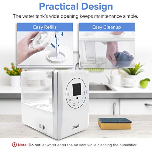 LEVOIT Humidifiers for Bedroom Large Room 6L Warm and Cool Mist for Families Plants with Built-in Humidity Sensor, Essential Oil, Air Vaporizer with Remote Control, Timer Setting, White
