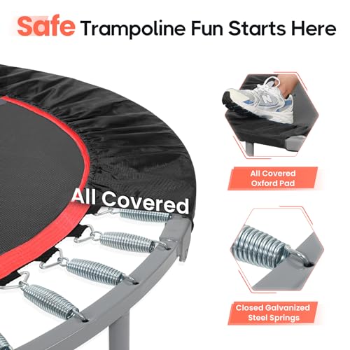 BCAN 40" Foldable Mini Trampoline, Fitness Rebounder with Adjustable Foam Handle, Exercise Trampoline for Adults Indoor/Garden Workout Max Load 330lbs