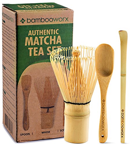 BambooWorx Matcha Whisk Set - Matcha Whisk (Chasen), Traditional Scoop (Chashaku), Tea Spoon. The Perfect Set to Prepare a Cup of Japanese Matcha Tea, Handmade from 100% Natural Bamboo