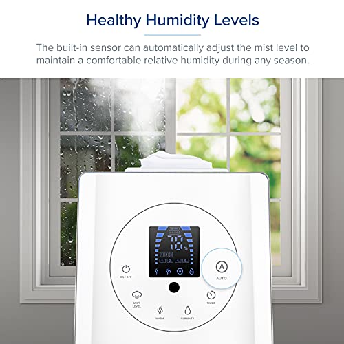 LEVOIT Humidifiers for Bedroom Large Room 6L Warm and Cool Mist for Families Plants with Built-in Humidity Sensor, Essential Oil, Air Vaporizer with Remote Control, Timer Setting, White