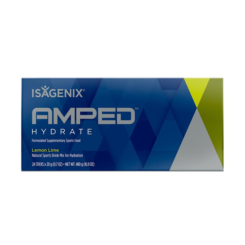 ISAGENIX - Amped Hydration Sticks - Sports Drinks Mix - Vitamin C, B complex & Electrolytes - 24 Sticks - Lemon Lime