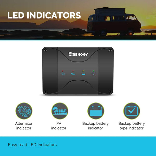 Renogy 12V 50A MPPT DC to DC On-Board Battery Charger, for Alternator and Solar Panel, Charger for Flooded, Gel, AGM, and Lithium Batteries, Using Multi-Stage Charging, in RVs, Cars, Boats, Yachts