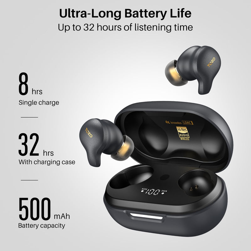 TOZO Golden X1 Wireless Earbuds Balanced Armature Driver and Hybrid Dynamic Driver, Bluetooth Headphones OrigX Pro, LDAC & Hi-Res Audio Wireless, Environment & Active Noise Cancellation Headset Black