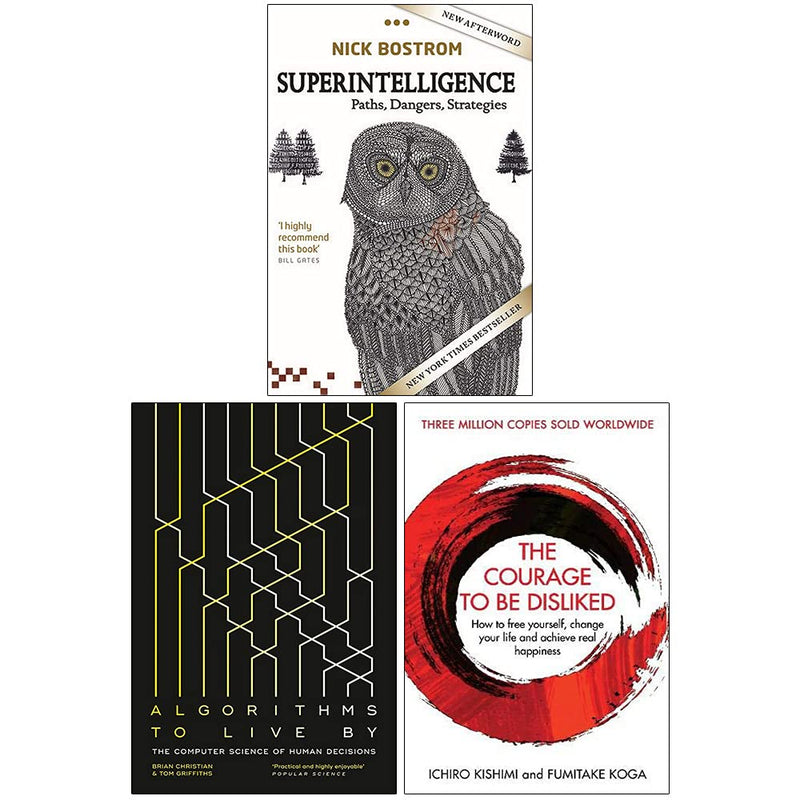 Superintelligence, Algorithms to Live By, The Courage To Be Disliked 3 Books Collection Set