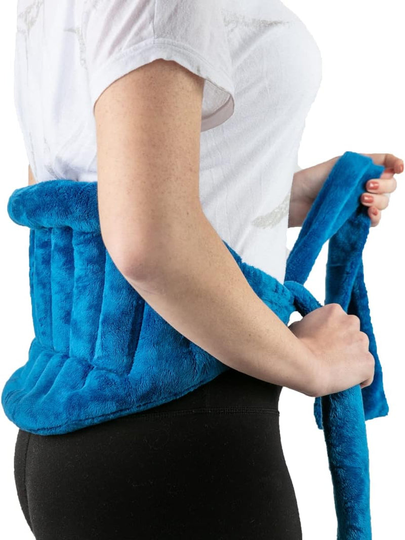 XL Microwave Heat Pack for Neck & Shoulders with a 25x50cm Heating Area. Longer Ties to Secure in-place. Flaxseed Wheat Bag for Cramps, Lower Back Pain Relief. Hot/Cold Reusable Heating Pad Blue