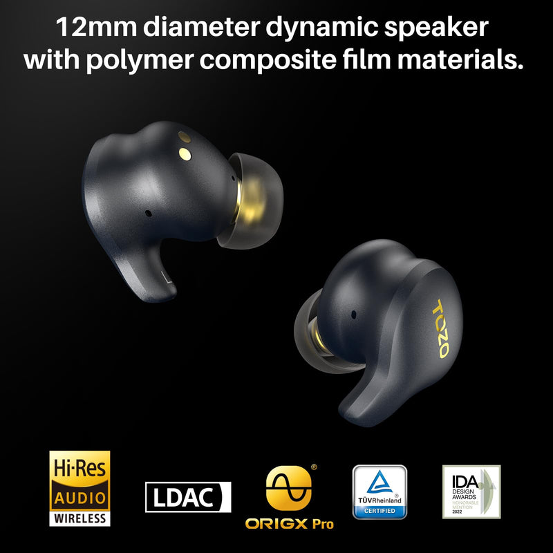 TOZO Golden X1 Wireless Earbuds Balanced Armature Driver and Hybrid Dynamic Driver, Bluetooth Headphones OrigX Pro, LDAC & Hi-Res Audio Wireless, Environment & Active Noise Cancellation Headset Black