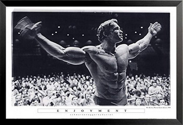 Buyartforless Framed Enjoyment - Arnold Schwarzenegger Mr Olympia Madison Square Garden 36x24 Photograph Art Print Poster Pumping Iron,Black