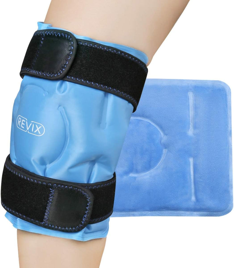 REVIX Knee Ice Pack for Injuries Reusable, Gel Ice Wrap with Cold Compression for Injury and Post-Surgery Recovery, Soft Plush Cover and Hands-Free Application