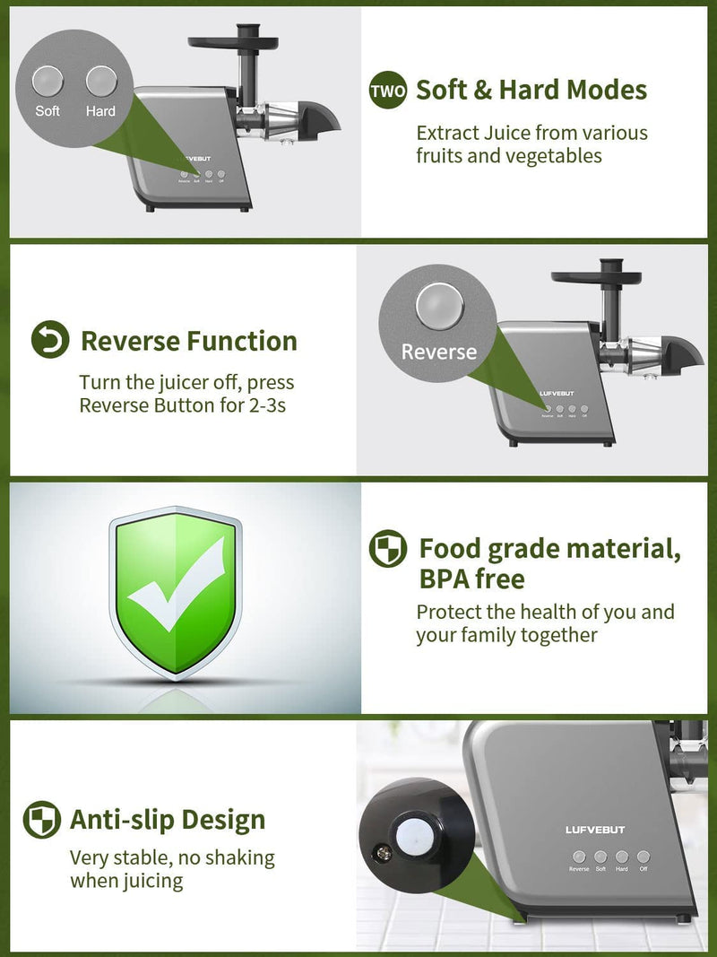 Fruit Vegetable Juicer Machine,Cold Press Slow Masticating Juicer Quiet Motor Easy To Clean,Juice Extractor BPA-Free Dry Pulp Dishwasher Safe for Celery Carrots Beets Greens Ginger Wheatgrass