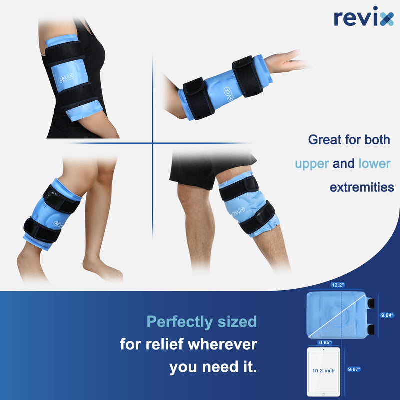 REVIX Knee Ice Pack for Injuries Reusable, Gel Ice Wrap with Cold Compression for Injury and Post-Surgery Recovery, Soft Plush Cover and Hands-Free Application