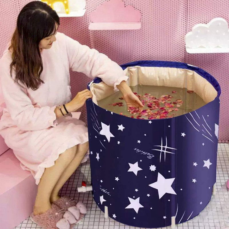 BESTHLS Foldable Bathtub Portable Soaking Bath Tub,Eco-Friendly Bathing Tub for Shower Stall (Blue Sky -1)