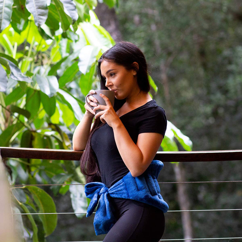 XL Microwave Heat Pack for Neck & Shoulders with a 25x50cm Heating Area. Longer Ties to Secure in-place. Flaxseed Wheat Bag for Cramps, Lower Back Pain Relief. Hot/Cold Reusable Heating Pad Blue