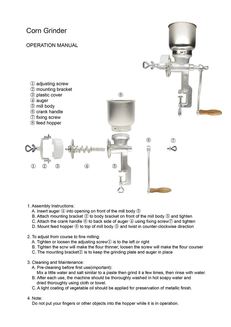 Premium Quality Cast Iron Corn Grinder for Wheat Grains Or Use As A Nut Mill