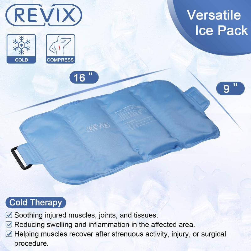 REVIX Reusable Ice Pack for Injuries and Pain Relief (16"X9")- Freeze Gel & Soft Plush Lining Ice Wrap for Shoulder, Back, Hip, Arm & Knee, Cold Compress Therapy for Swelling, Bruises & Surgery