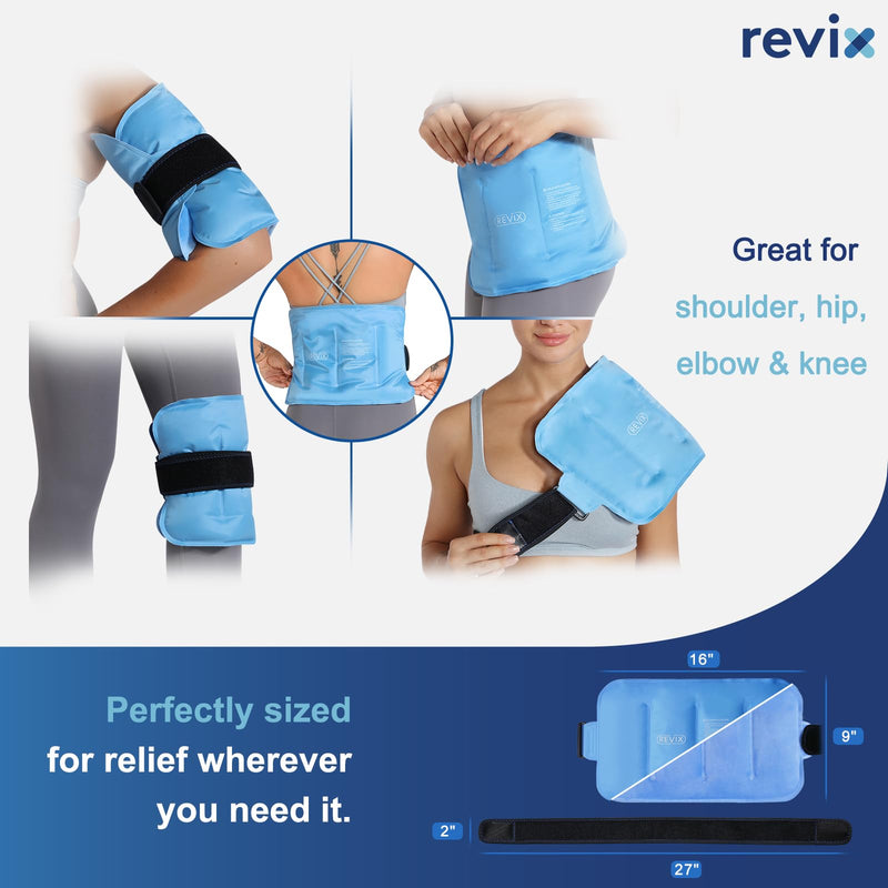 REVIX Reusable Ice Pack for Injuries and Pain Relief (16"X9")- Freeze Gel & Soft Plush Lining Ice Wrap for Shoulder, Back, Hip, Arm & Knee, Cold Compress Therapy for Swelling, Bruises & Surgery