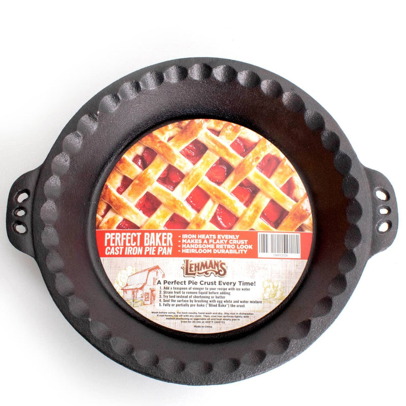 Lehman's Extra Deep Pie Pan - Pre-Seasoned Cast Iron Bakeware with Crimped Edges 10.25 inches