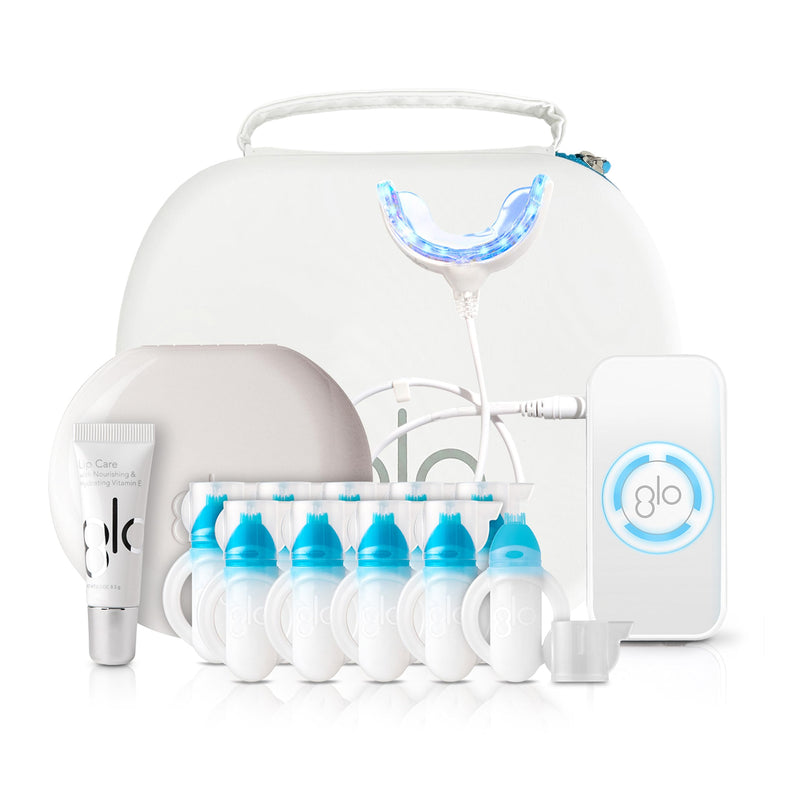 GLO Science — GLO Classic Brilliant Teeth Whitening Device Kit w/Patented Warming Mouthpiece and Blue LED Light Technology — Designed for Sensitive Teeth, White Device