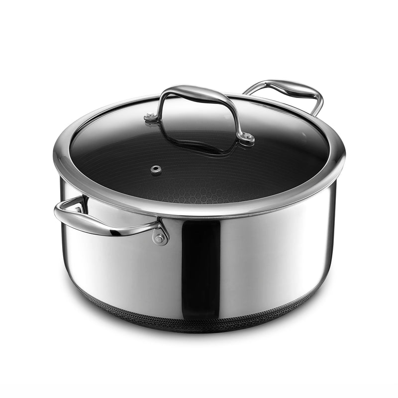 HexClad Hybrid Nonstick 7.5-Litre Stockpot with Tempered Glass Lid, Dishwasher Safe, Induction Ready, Compatible with All Cooktops