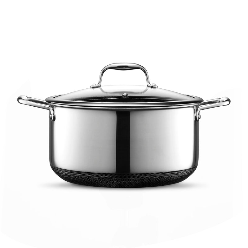 HexClad Hybrid Nonstick 7.5-Litre Stockpot with Tempered Glass Lid, Dishwasher Safe, Induction Ready, Compatible with All Cooktops