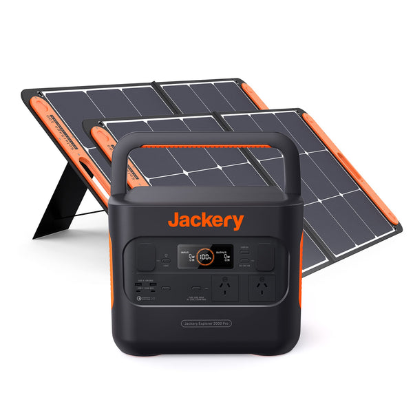 Jackery Solar Generator 2000 PRO 2160Wh Capacity with 2XSolar Panel SolarSaga 100W, 2x2200W AC Outlets, Fast Charging, Ideal for Home Backup, Emergency, RV Outdoor Camping