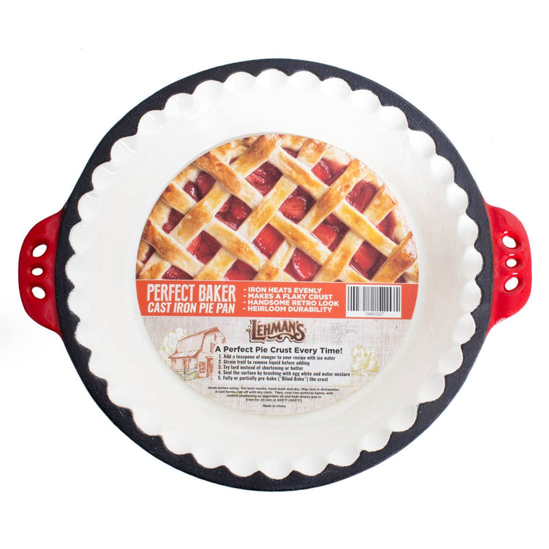 Lehman's Extra Deep Pie Pan, Enamel Coated Cast Iron Bakeware with Crimped Edges and Handles, 10.25 inches