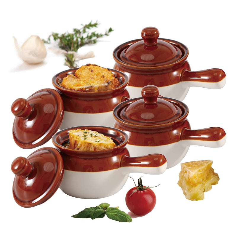 Chefcaptain Stoneware French Onion Soup Crock Chili Bowls with Handles 4 PACK (20 Ounces XL)