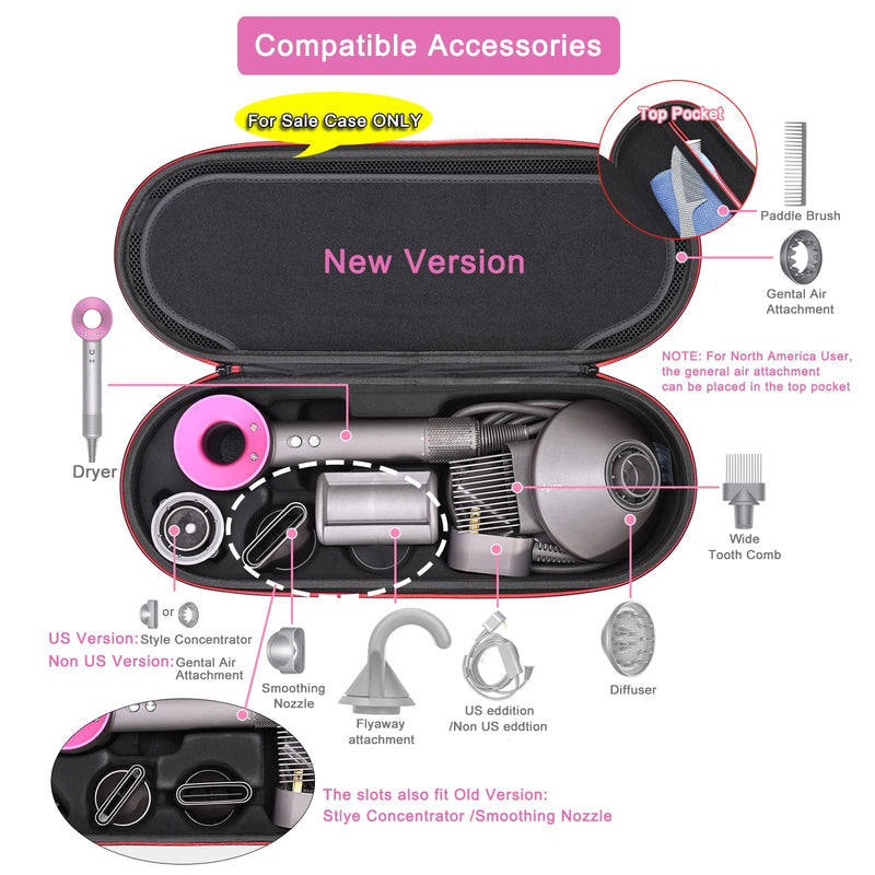 RLSOCO Hard Case for Dyson Supersonic Hair Dryer Iron/Fuchsia-Fits All Hair Dryer Accessories (Pink)