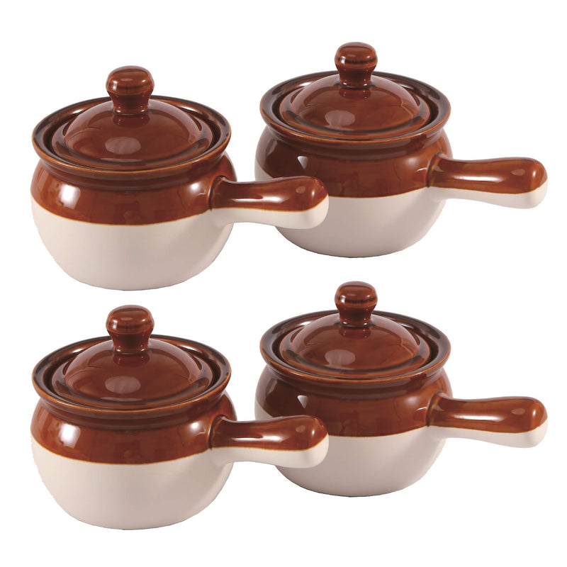 Chefcaptain Stoneware French Onion Soup Crock Chili Bowls with Handles 4 PACK (20 Ounces XL)