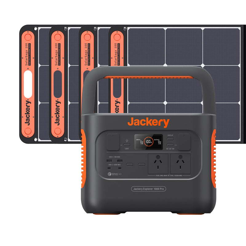 Jackery Solar Generator with Foldable Handle, 1000 PRO, 1002Wh Power Station with 4x100W Solar Panels, AC Fast Charging in 1.8 Hours, 2xPD 100W Ports, for Outdoor RV, Camping, Emergencies