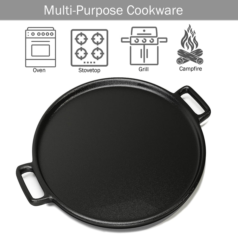 Home-Complete Cast Iron Pizza Pan-14” Skillet for Cooking, Baking, Grilling-Durable, Long Lasting, Even-Heating and Versatile Kitchen Cookware, Black