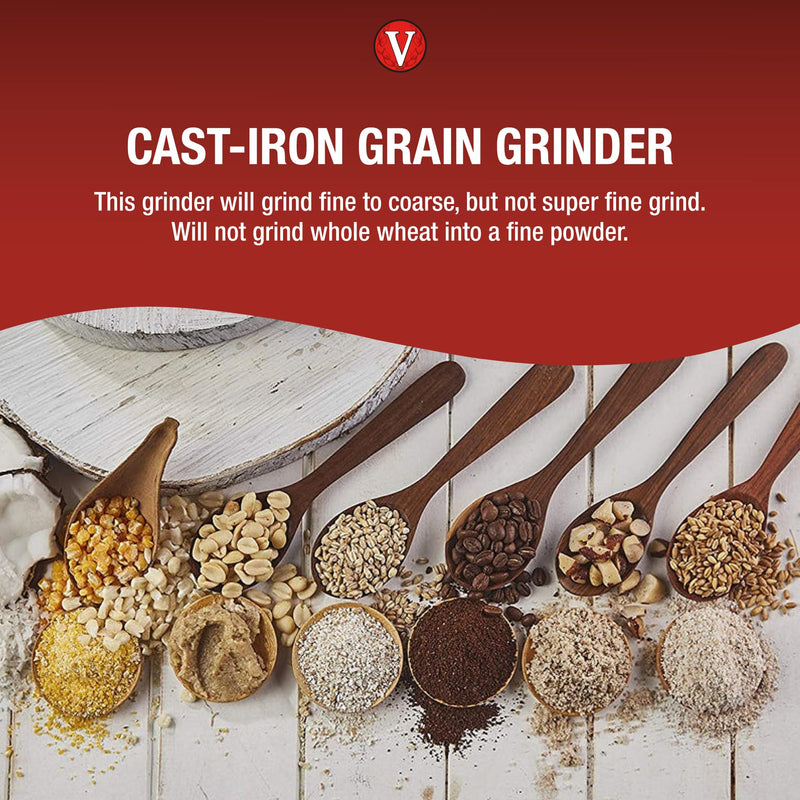 Victoria Commercial Grade Manual Grain Grinder with High Hopper - Table Clamp Hand Corn Mill, Cast Iron