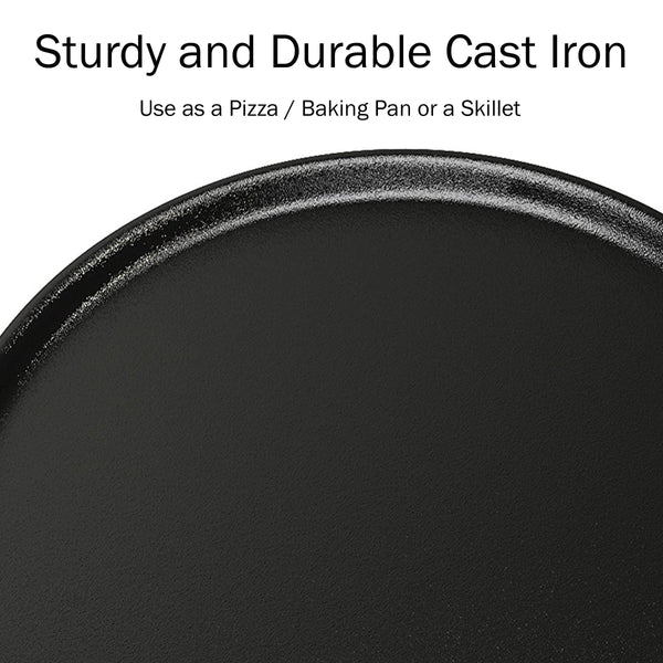 Home-Complete Cast Iron Pizza Pan-14” Skillet for Cooking, Baking, Grilling-Durable, Long Lasting, Even-Heating and Versatile Kitchen Cookware, Black