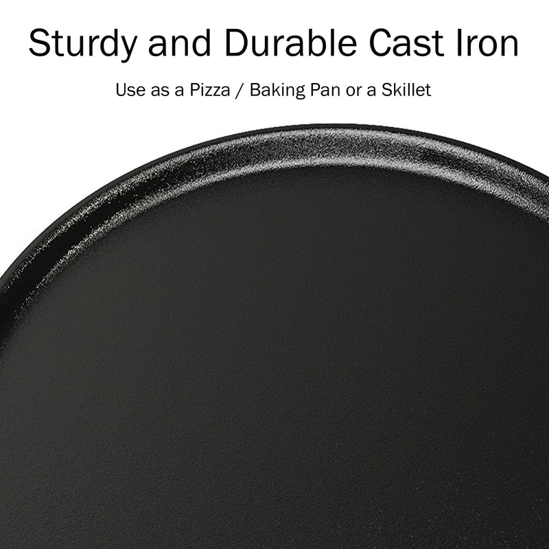 Home-Complete Cast Iron Pizza Pan-14” Skillet for Cooking, Baking, Grilling-Durable, Long Lasting, Even-Heating and Versatile Kitchen Cookware, Black