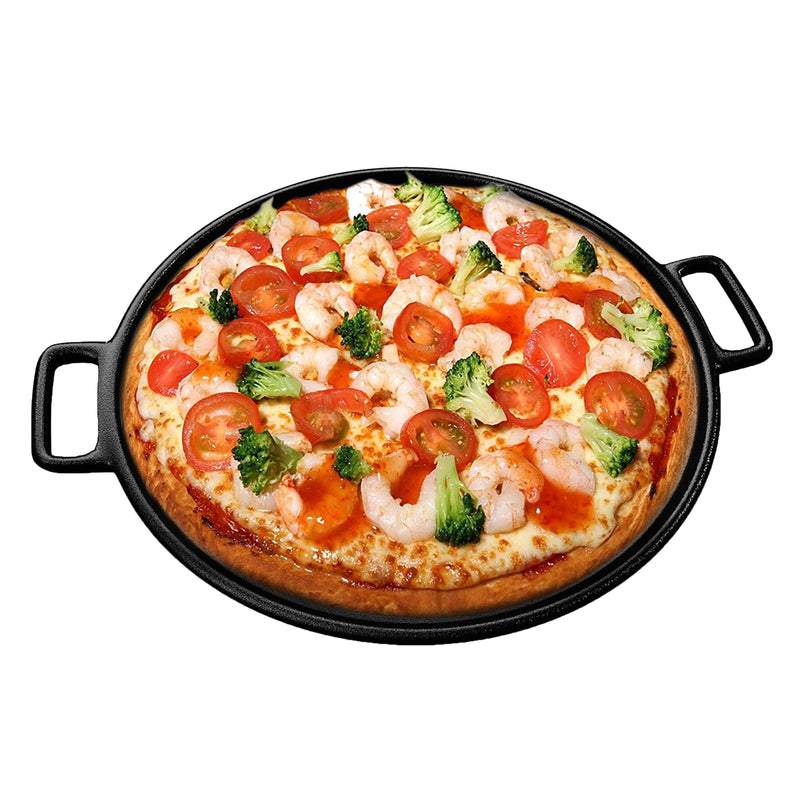 Home-Complete Cast Iron Pizza Pan-14” Skillet for Cooking, Baking, Grilling-Durable, Long Lasting, Even-Heating and Versatile Kitchen Cookware, Black