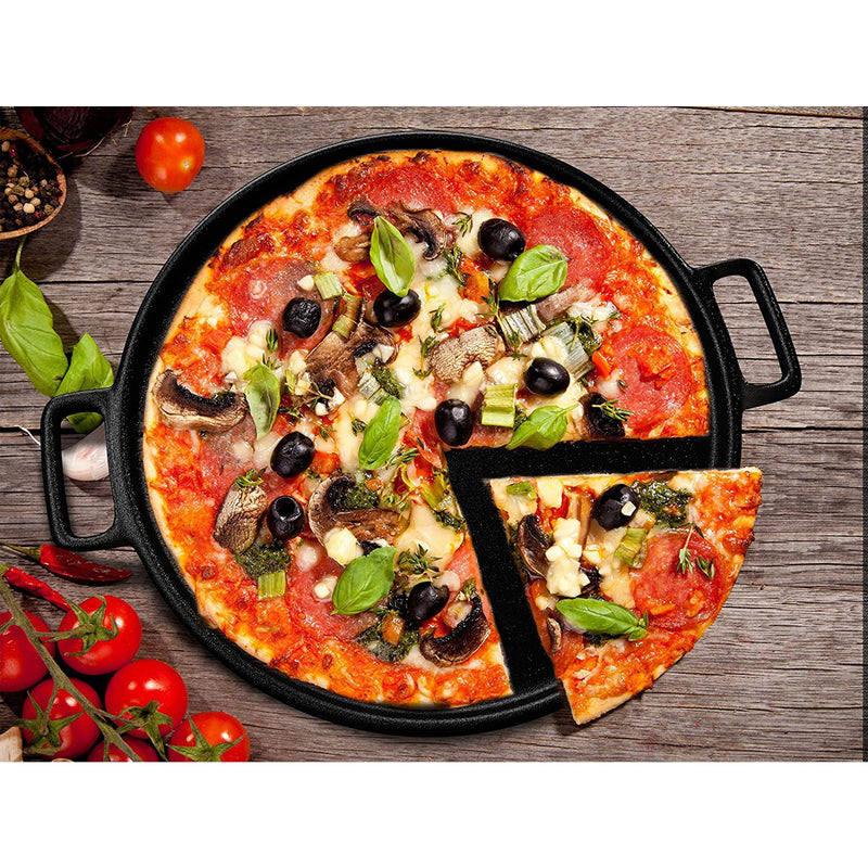 Home-Complete Cast Iron Pizza Pan-14” Skillet for Cooking, Baking, Grilling-Durable, Long Lasting, Even-Heating and Versatile Kitchen Cookware, Black