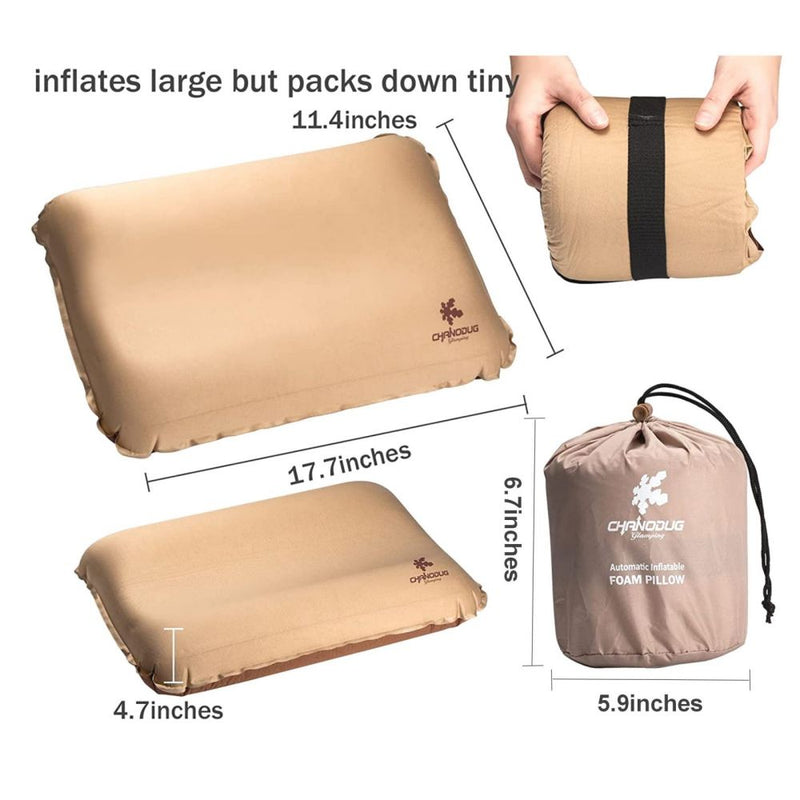 Self Inflating Camping Pillow with Ergonomic 3D Support - Gold