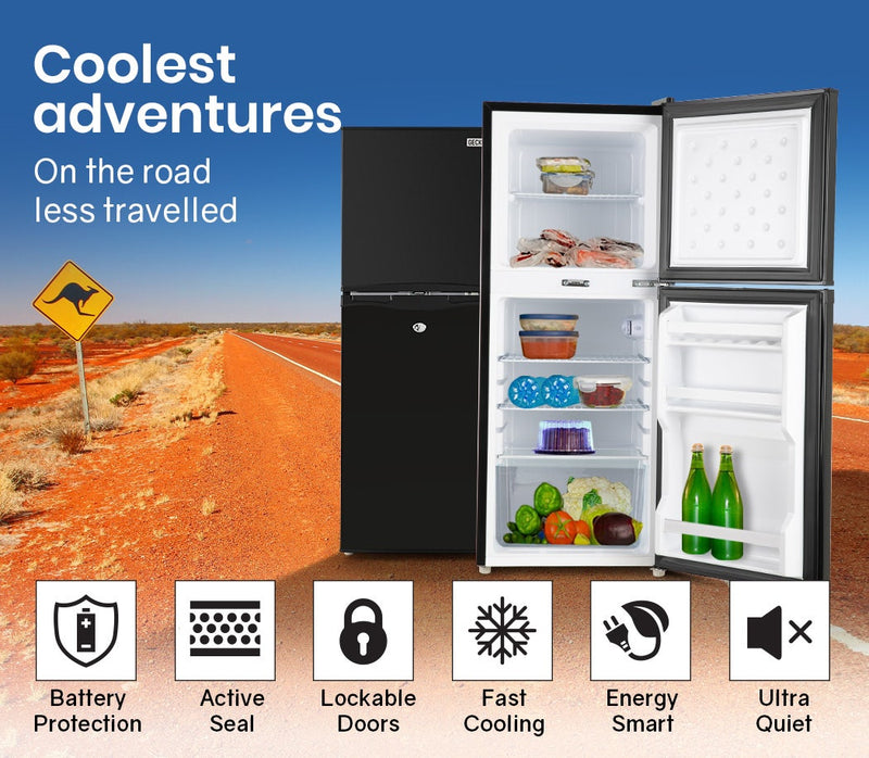 GECKO 125L Portable Fridge Freezer Camping Motorhome Caravan Upright Fridges 12V/24V/240V, Black